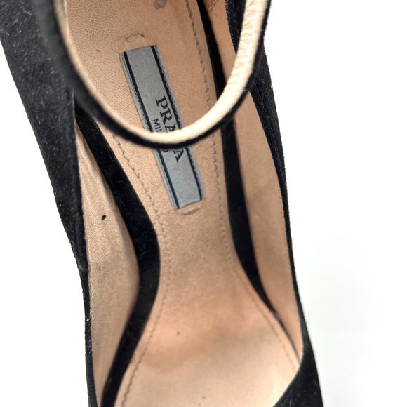 Authentic PRADA Black Suede Platform Wedge High Pumps 38.5 8 - Picture 7 of 10